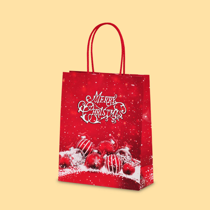 Коледен сняг, червена S1-456 - Луксозни хартиени чанти